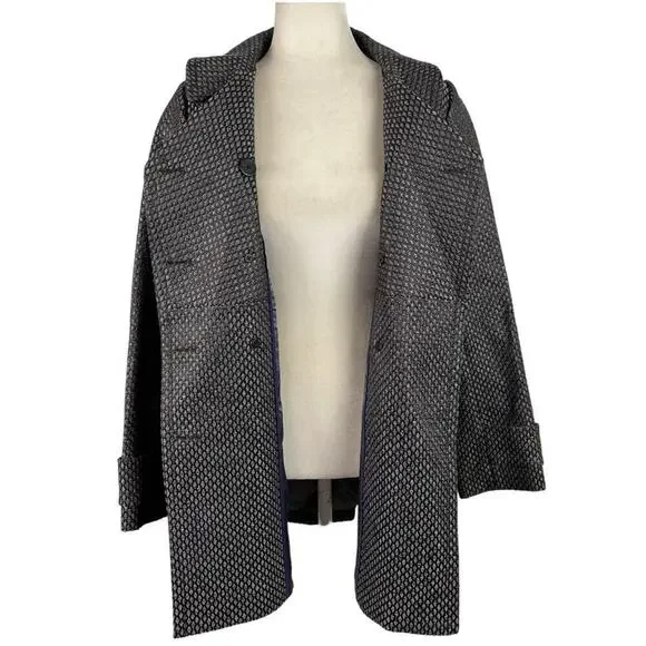 J. Crew Collection Stormy Tweed Lille Silk Overcoat Jacket Gunmetal Gray Size 10 - Picture 9 of 15